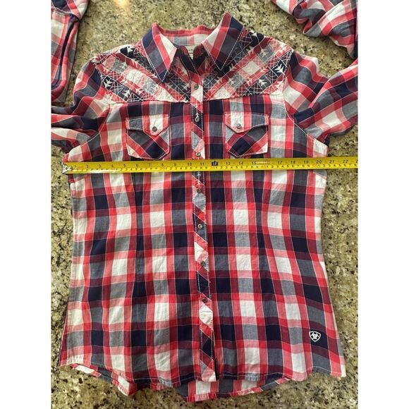 Ariat Plaid Embroidered Cowgirl Western Pearl Snap Long Sleeve Women's SZ Large - Picture 10 of 13